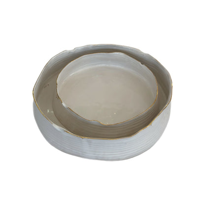 Ceramic Serving Round Platter Medium - White with Gold Rim