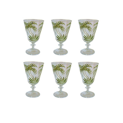 Bohemia Crystal Hand Painted Stem Glasses Set of 6 Palm Tree