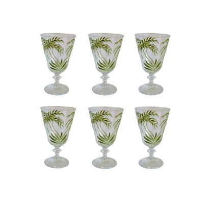 Bohemia Crystal Hand Painted Stem Glasses Set of 6 Palm Tree