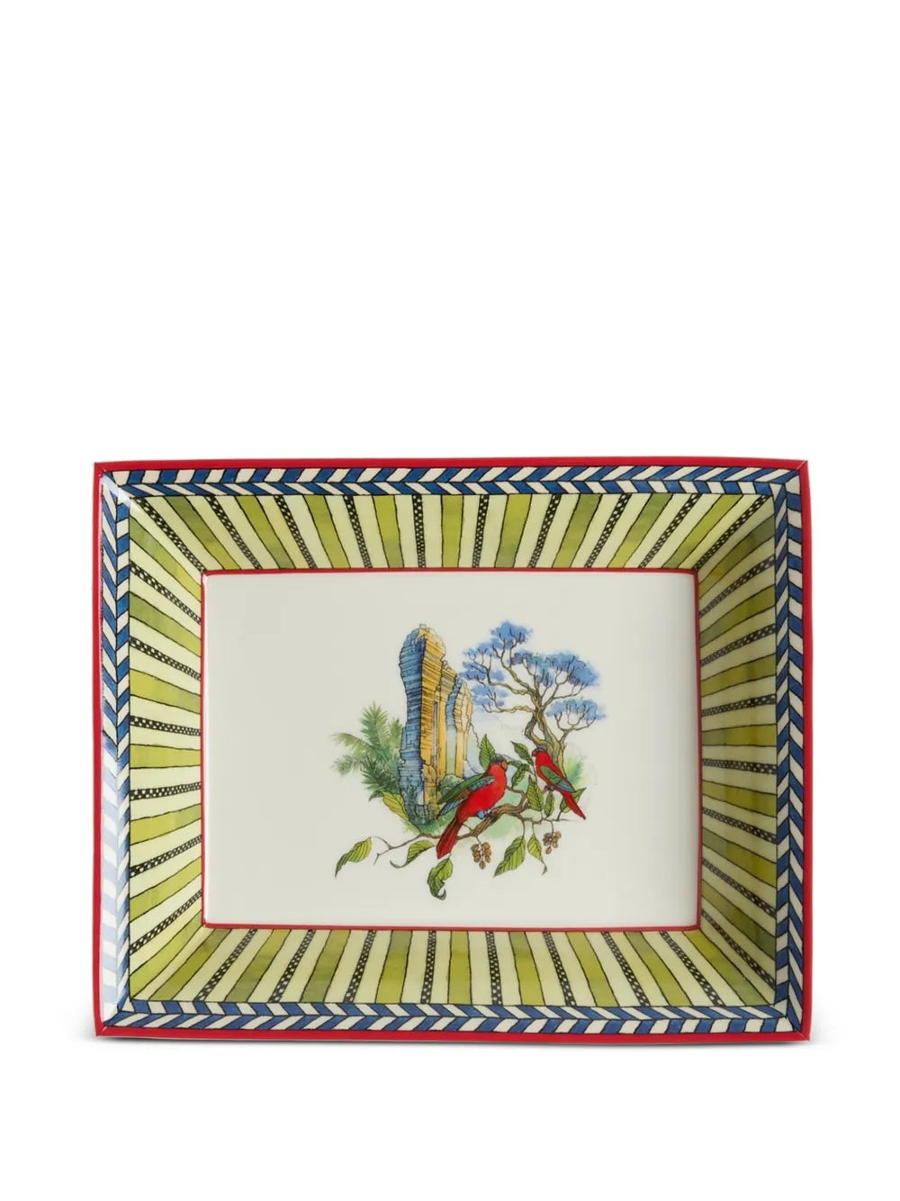 Jungle Parrot Porcelain Charger Tray - Green