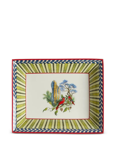 Jungle Parrot Porcelain Charger Tray - Green