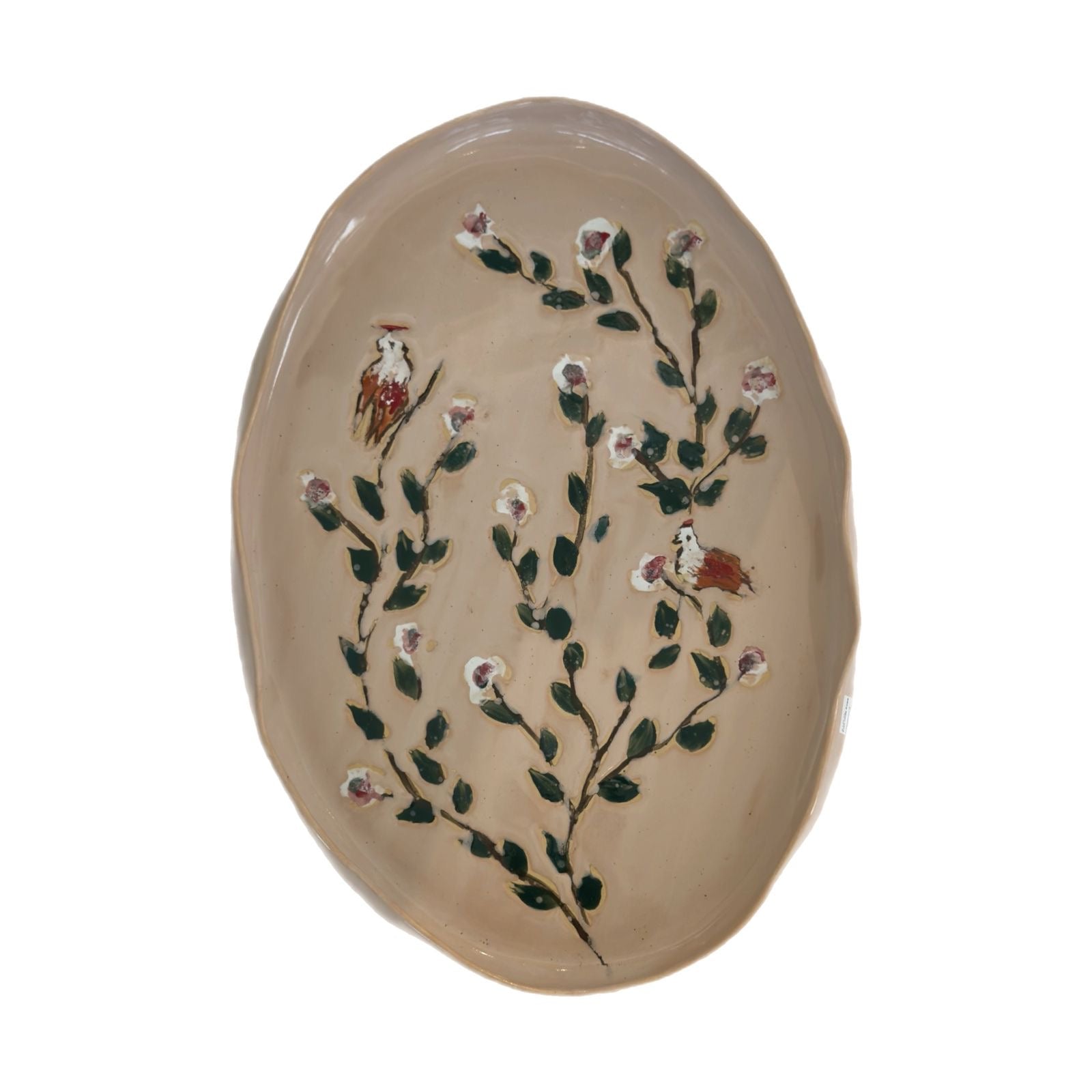 Ceramic Painted Oval Serving Platter Large - Nude with Gold Rim