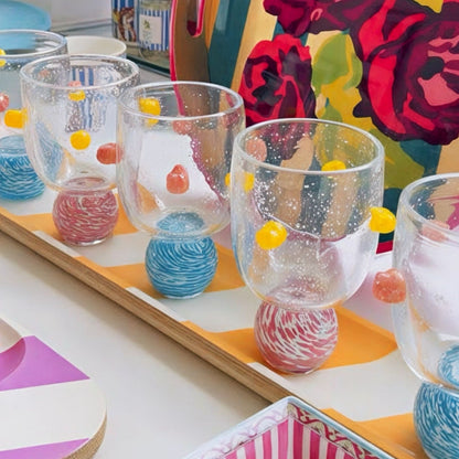 Dotty Blue & Pink Glass Tumbler