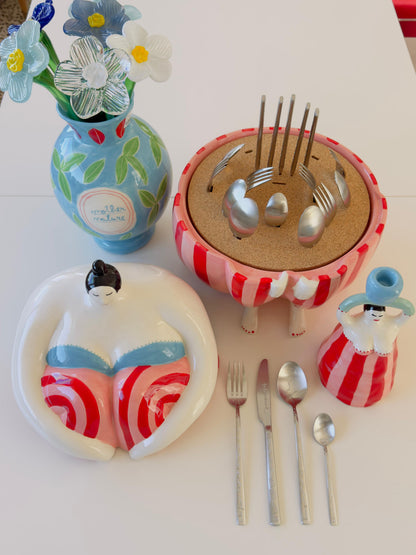 Passionnement 24pcs Cutlery Set in a Ceramic Holder