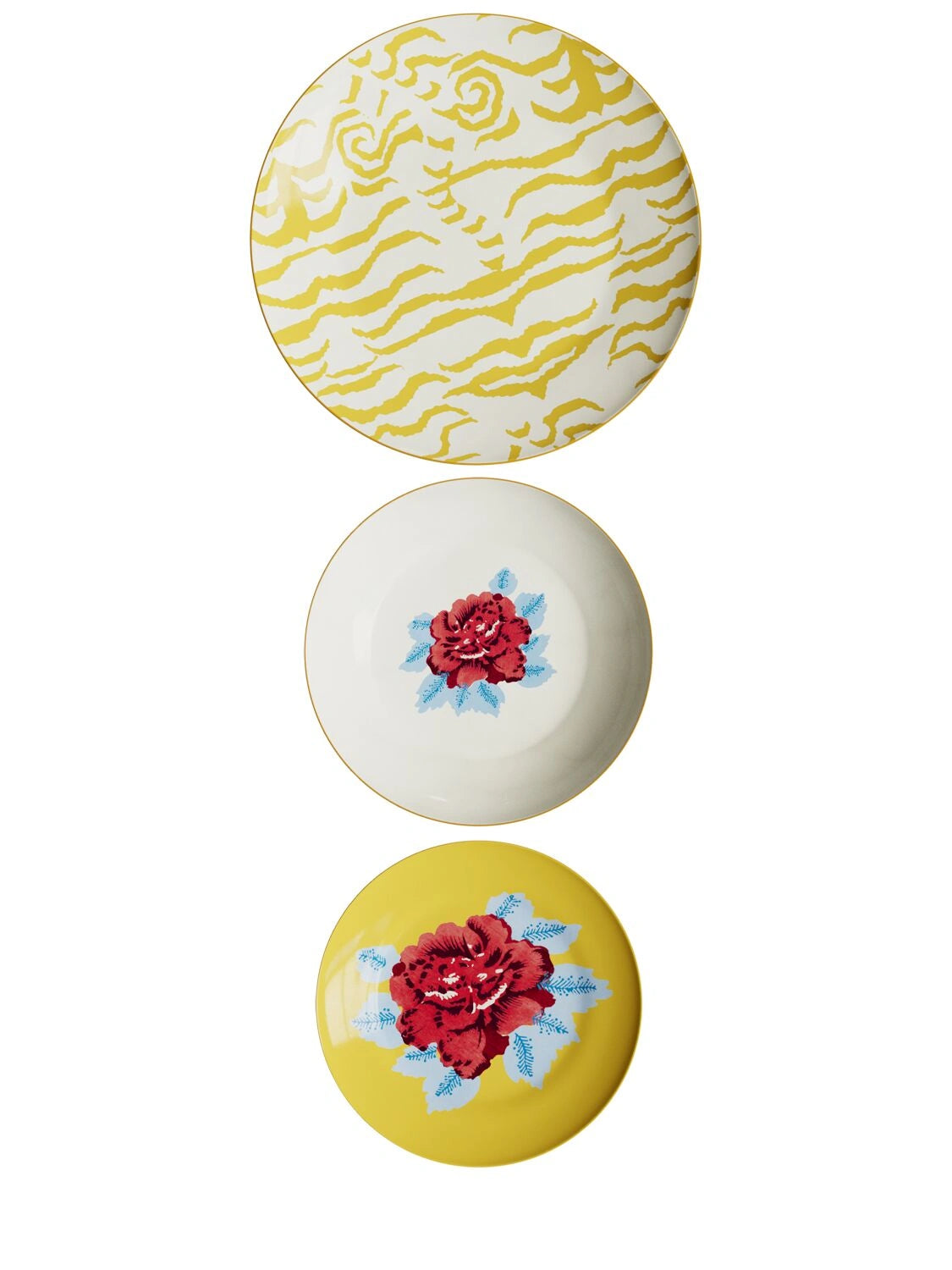 Indian Tiger Gold Porcelain Plates Set of 3 - Gold