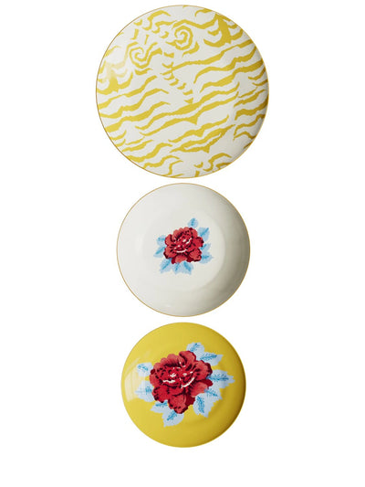 Indian Tiger Gold Porcelain Plates Set of 3 - Gold