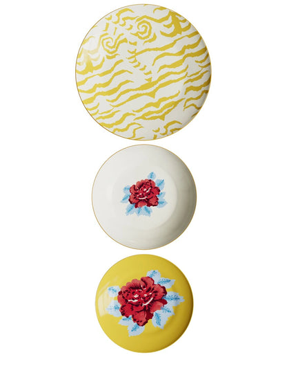 Indian Tiger Gold Porcelain Plates Set of 3 - Gold