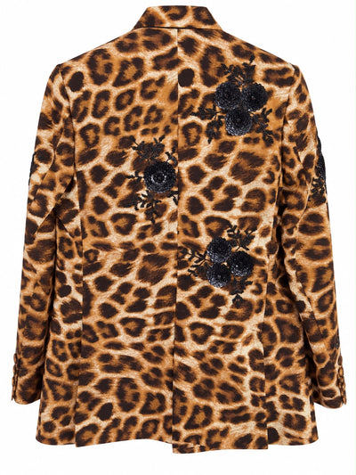 Leopard Animal Print Blazer with Flowers