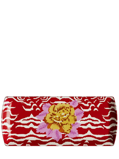 Indian Tiger Porcelain Rectangular Tray - Red