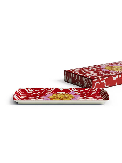Indian Tiger Porcelain Rectangular Tray - Red