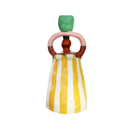 Nina Yellow Stripe Candle Holder