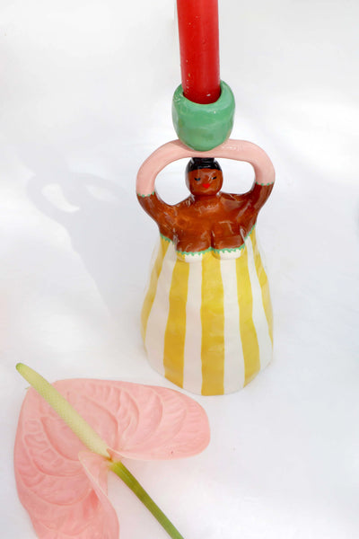 Nina Yellow Stripe Candle Holder