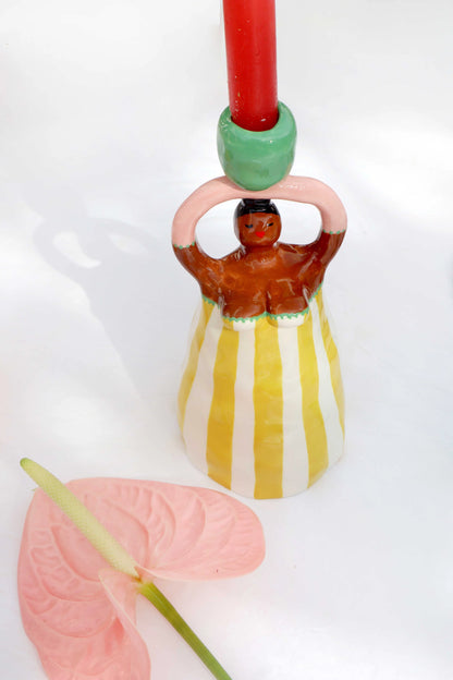 Nina Yellow Stripe Candle Holder