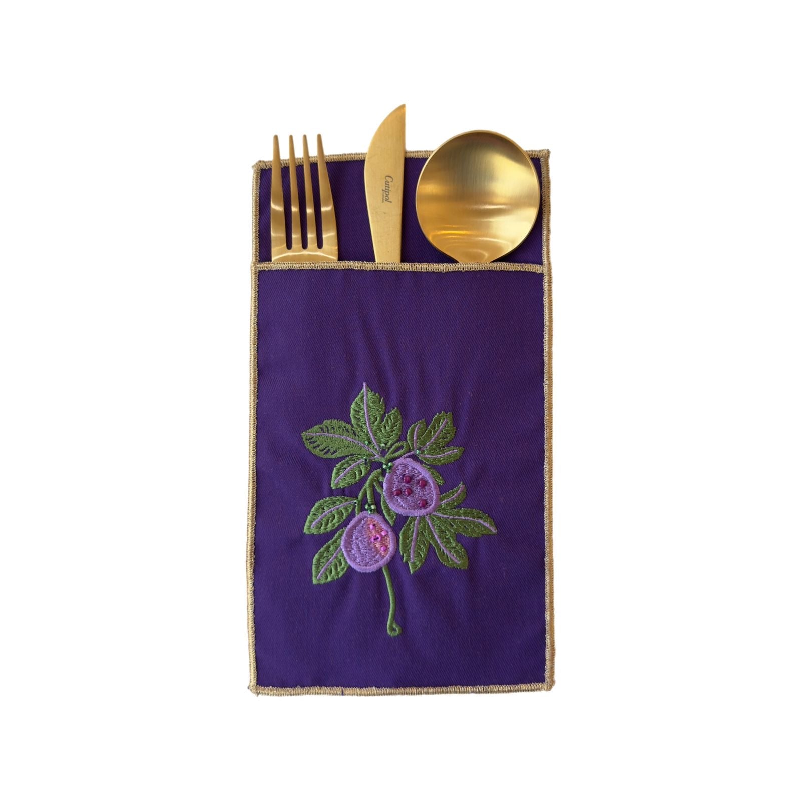 A Table Embroidered Cutlery Pouch - Fig