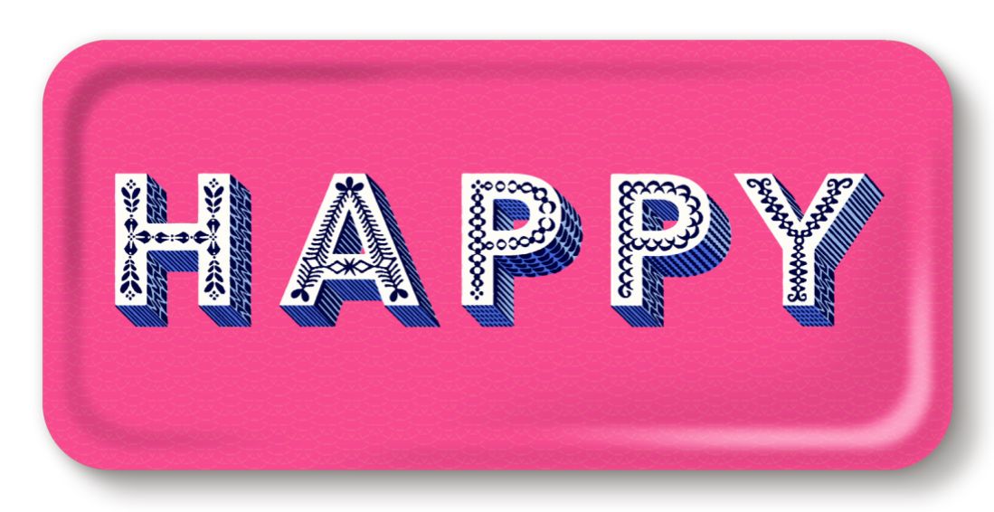 Happy/ Pink Tray 32x15cm