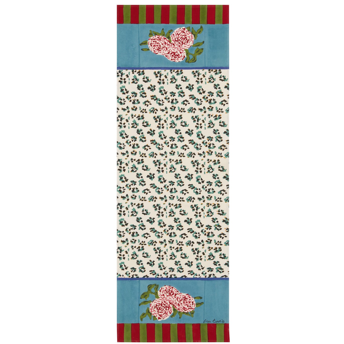 Leopard Stripes Cotton Runner - Sky