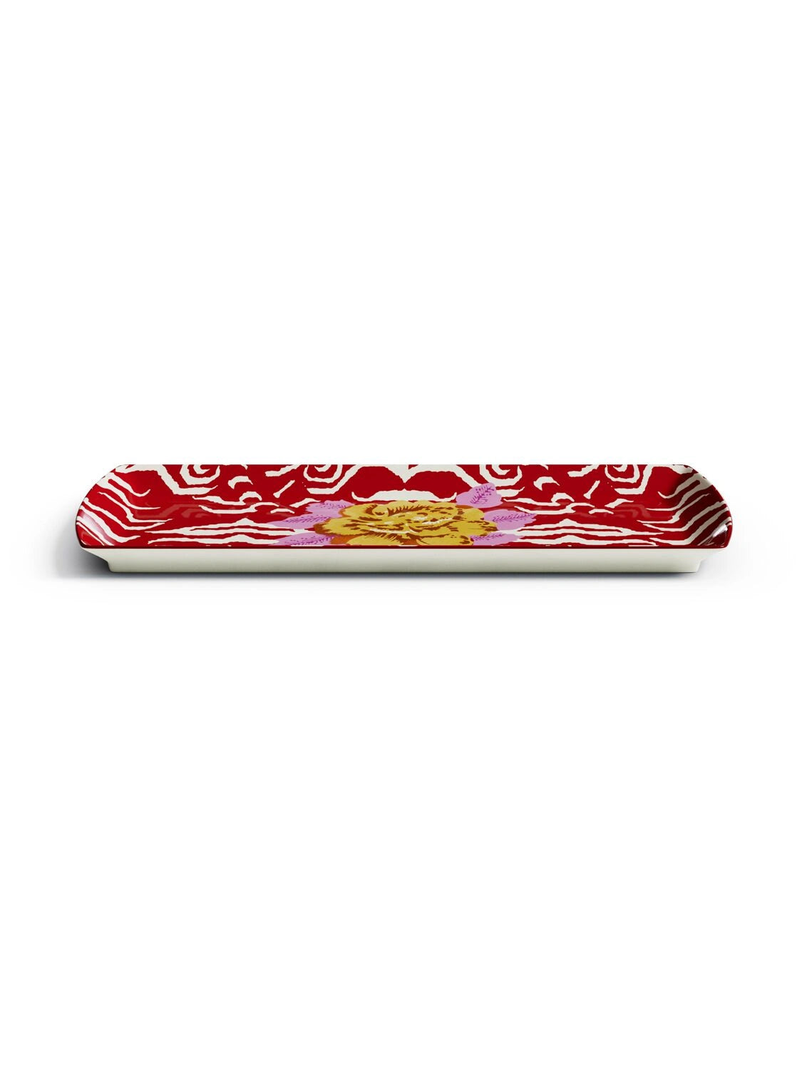 Indian Tiger Porcelain Rectangular Tray - Red