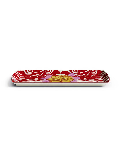 Indian Tiger Porcelain Rectangular Tray - Red