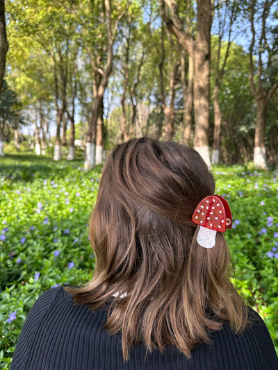 Mushroom Hand Painted Claw Hair Clip