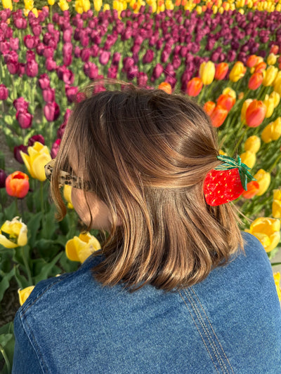 Strawberry Fruit Hand Painted Claw Hair Clip