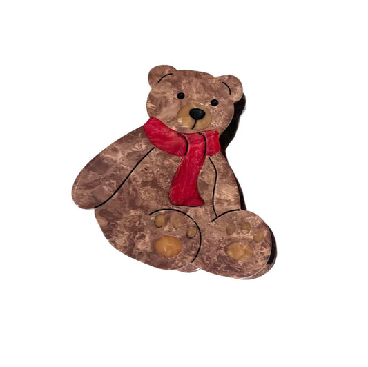 Teddy Bear Hand Painted Claw Hair Clip