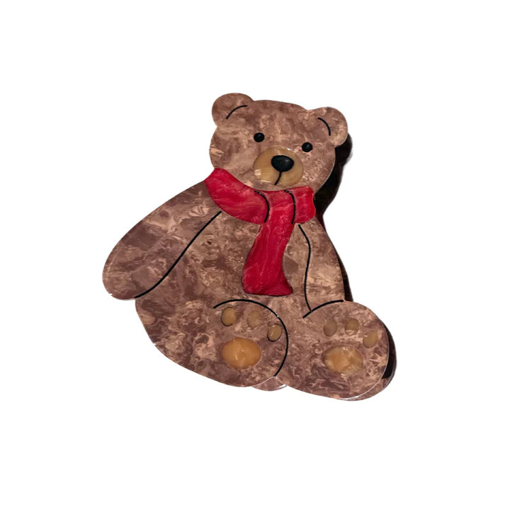 Teddy Bear Hand Painted Claw Hair Clip