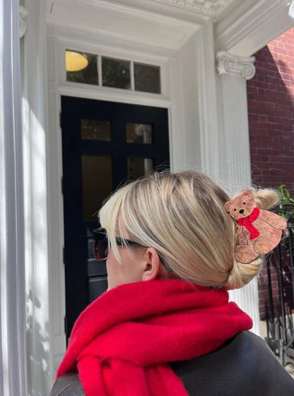 Teddy Bear Hand Painted Claw Hair Clip