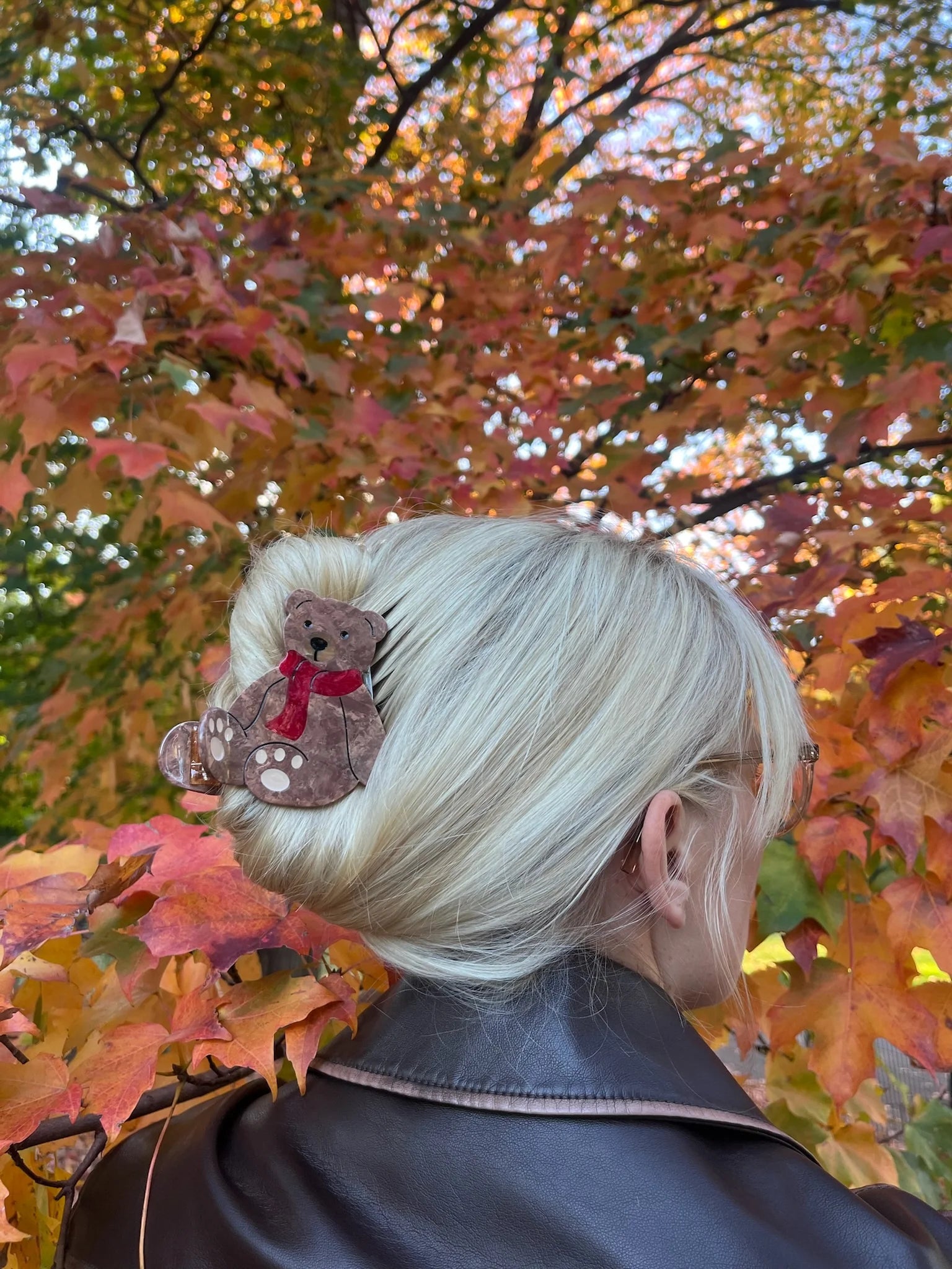 Teddy Bear Hand Painted Claw Hair Clip