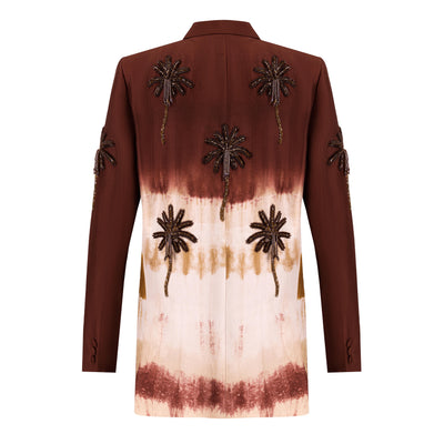 Brown Tie Die Blazer with Tassel Palm Tree