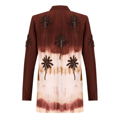 Brown Tie Die Blazer with Tassel Palm Tree