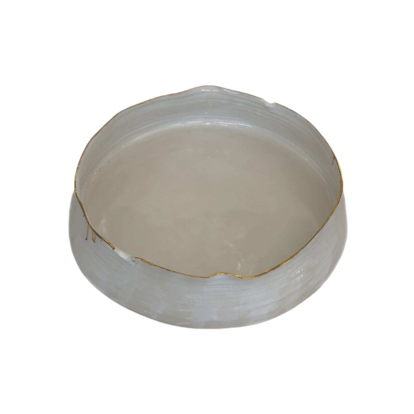 Ceramic Serving Round Platter Large - White with Gold Rim