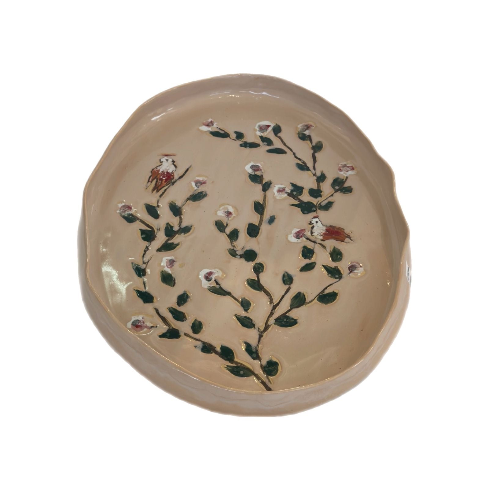 Ceramic Painted Oval Serving Platter Large - Nude with Gold Rim