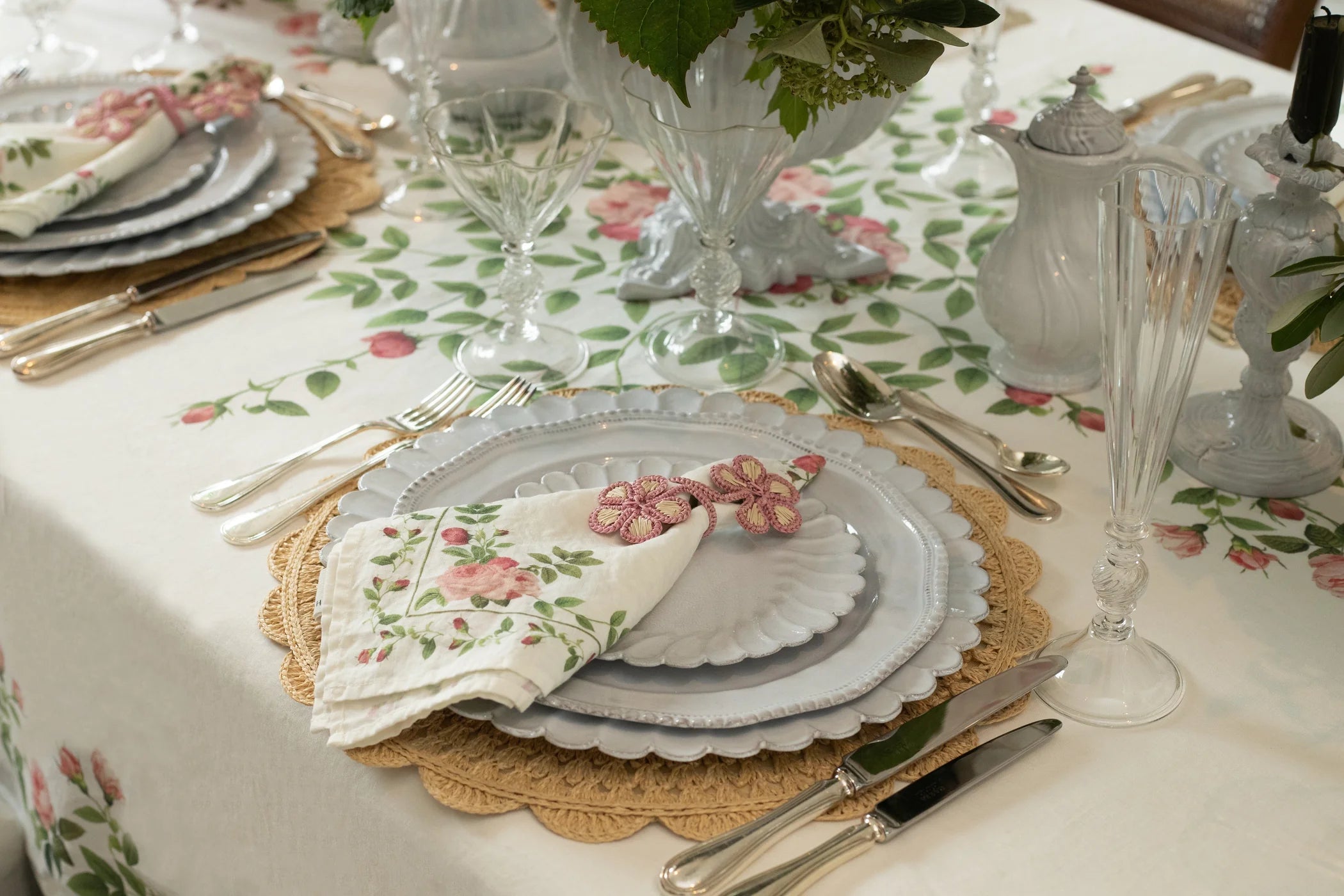 Rose Trellis Linen Tablecloth