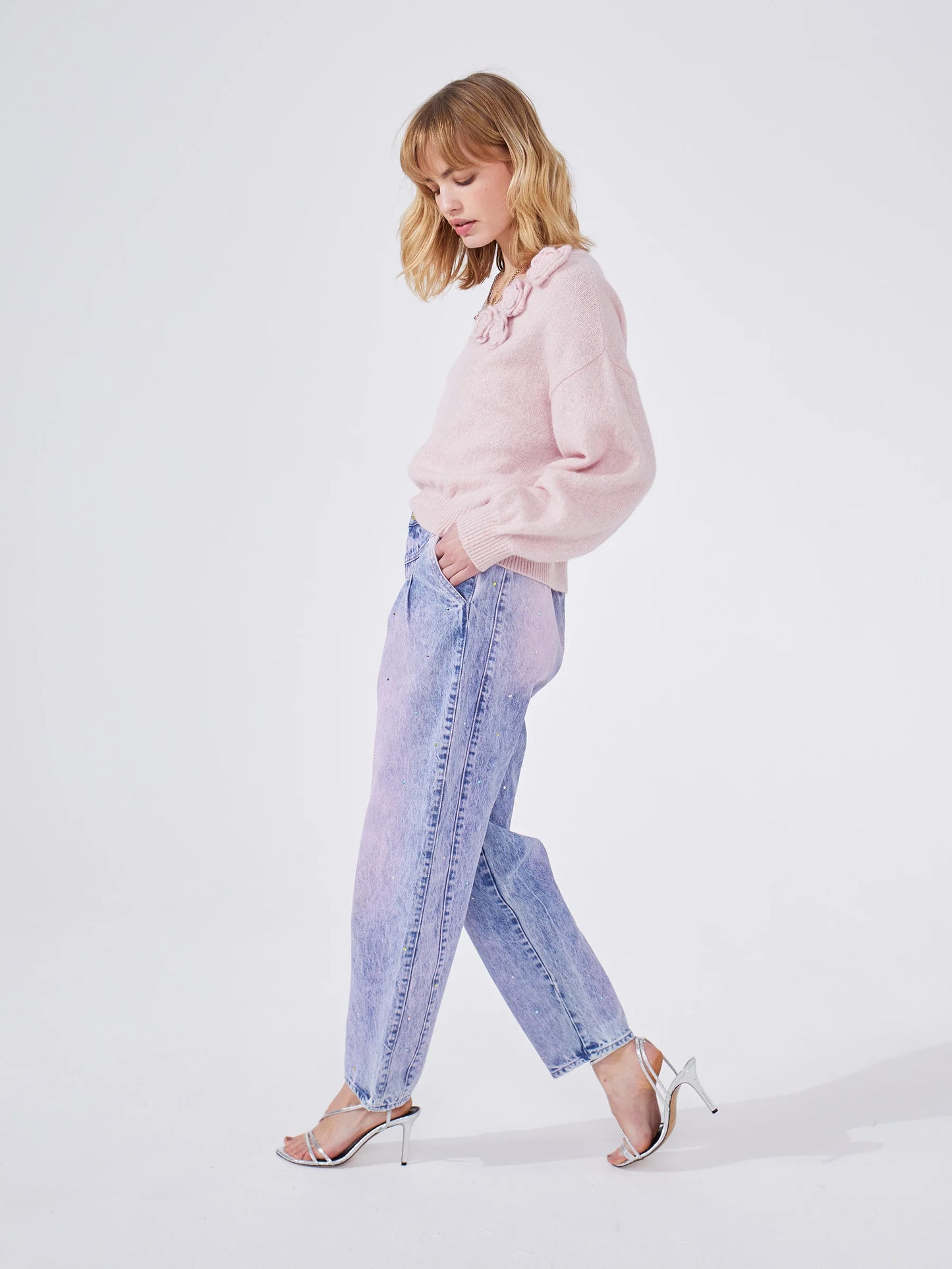 Hayley  Menzies Acid Wash Crystal Vintage Tapered Jeans