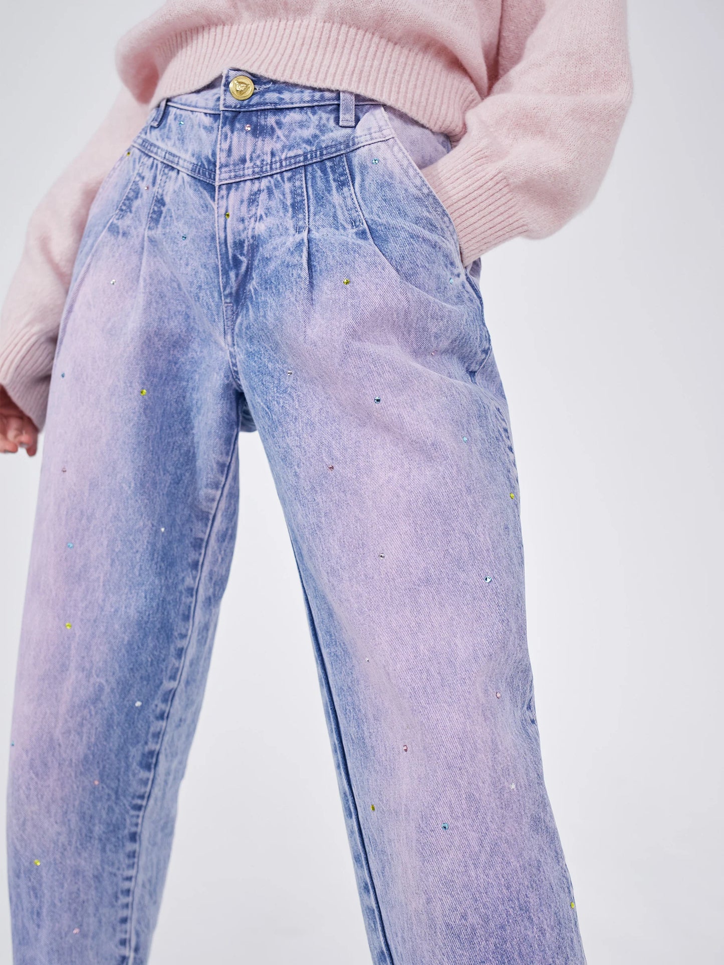 Hayley  Menzies Acid Wash Crystal Vintage Tapered Jeans