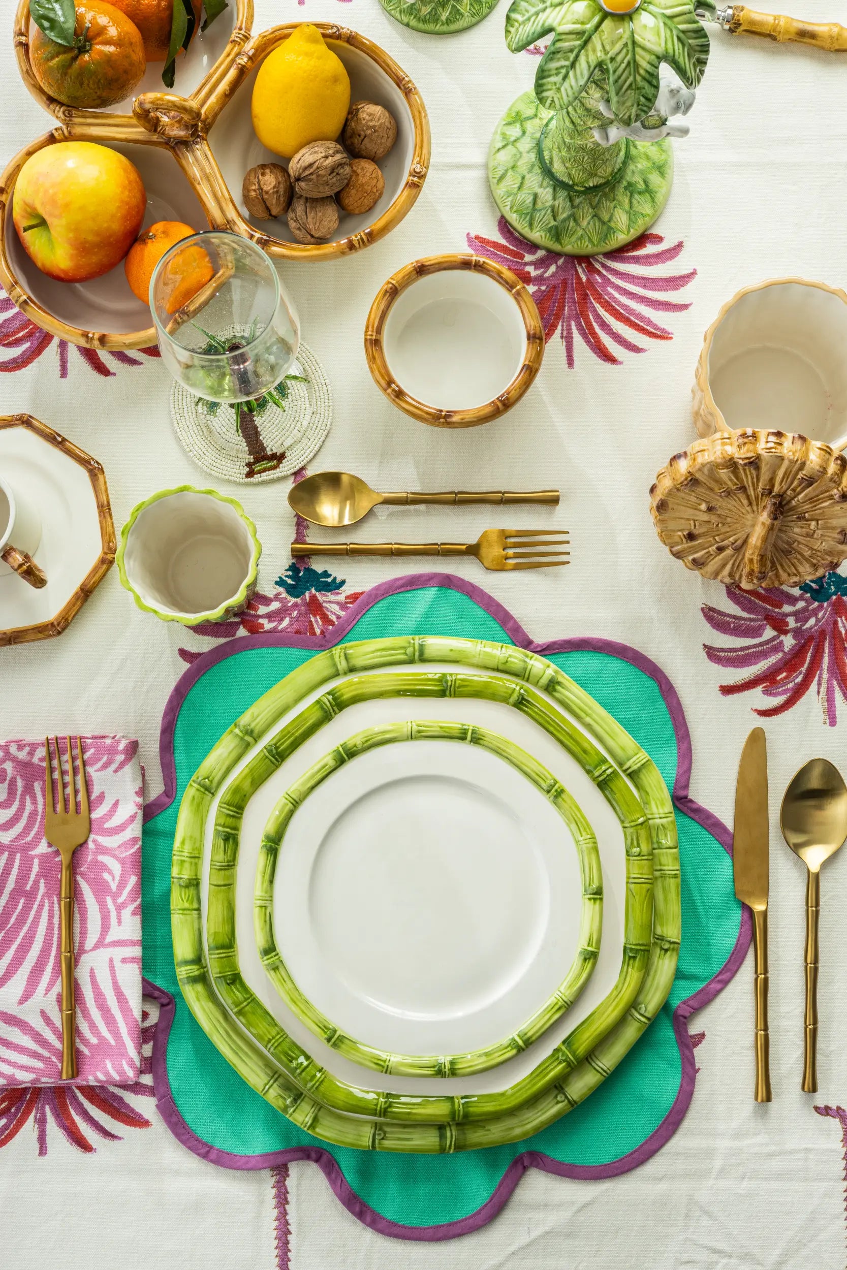 Les Ottomans Bamboo Porcelain Dinner Plate - Green