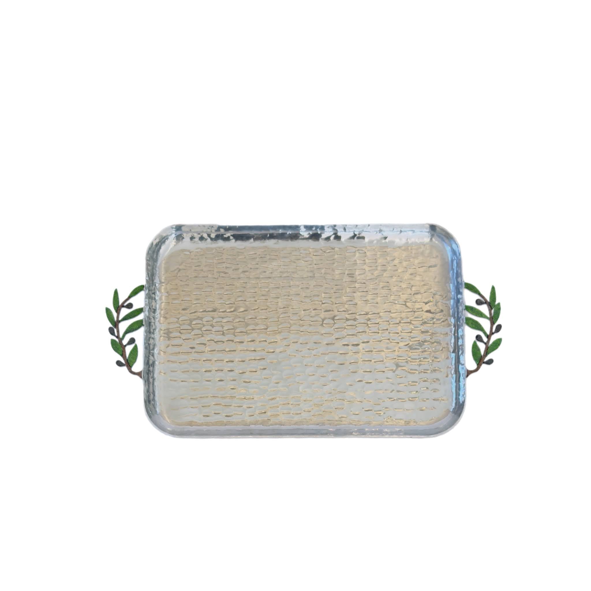 Tray.Aluminium with Olive Branch Handles - Silver