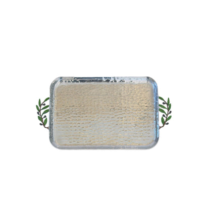 Tray.Aluminium with Olive Branch Handles - Silver
