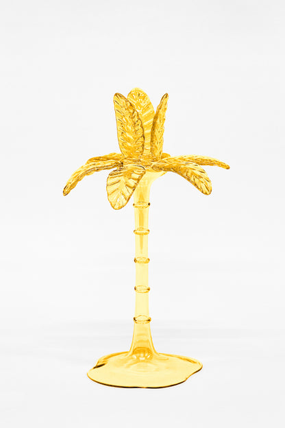 Las Palmas Hand Blown Glass Candle Holder - Amber