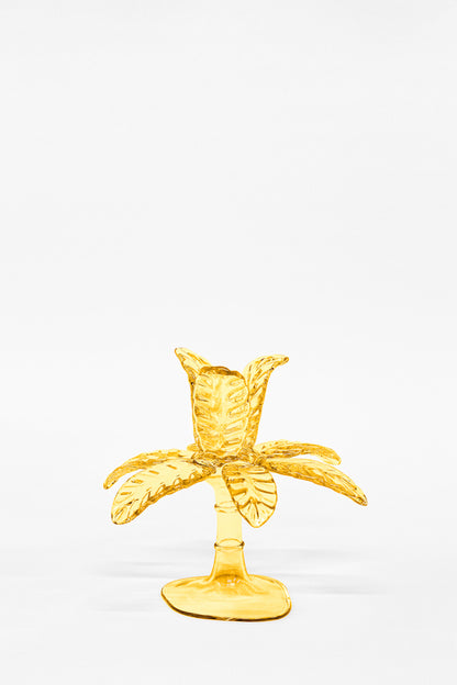 Las Palmas Hand Blown Glass Candle Holder - Amber