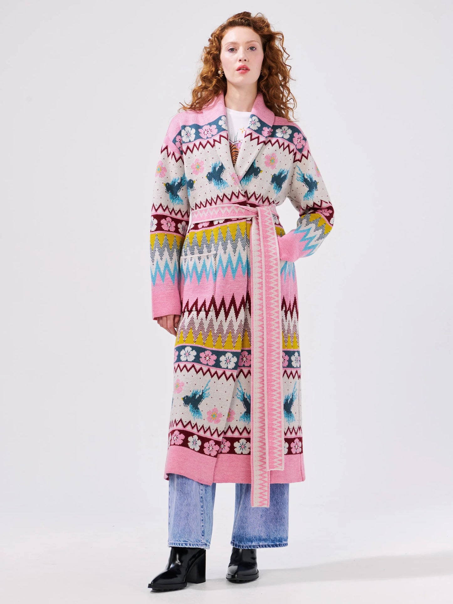 Hayley  Menzies Charming Birds Merino Jacquard Knitted Coat