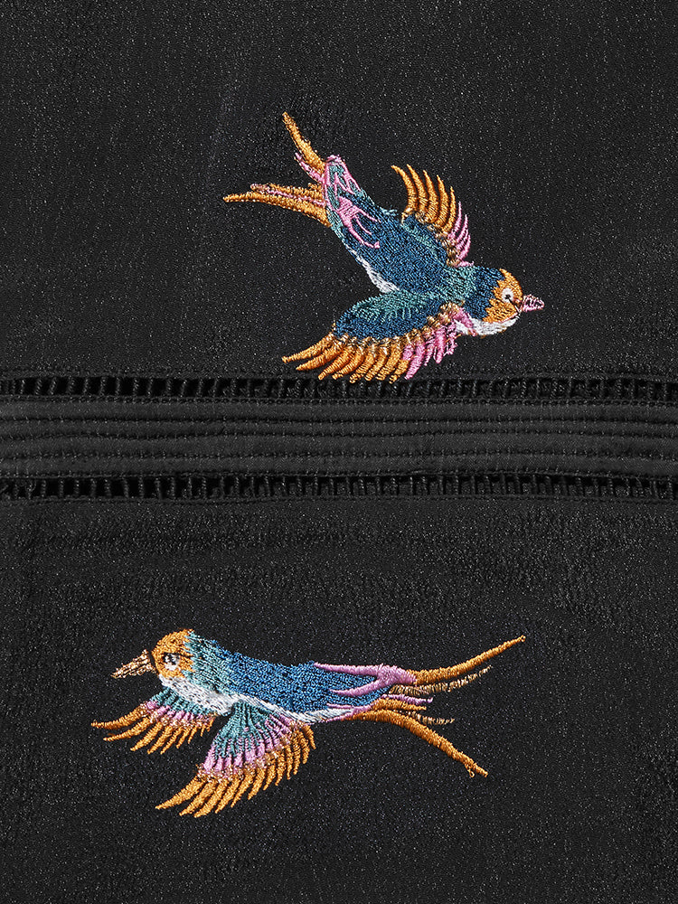 Hayley  Menzies Midnight Charming Birds Embroidered Crepe Trousers