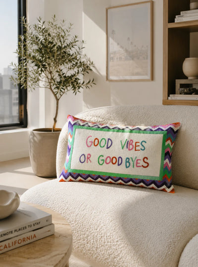 Good Vibes or Good Byes Needlepoint Cushion