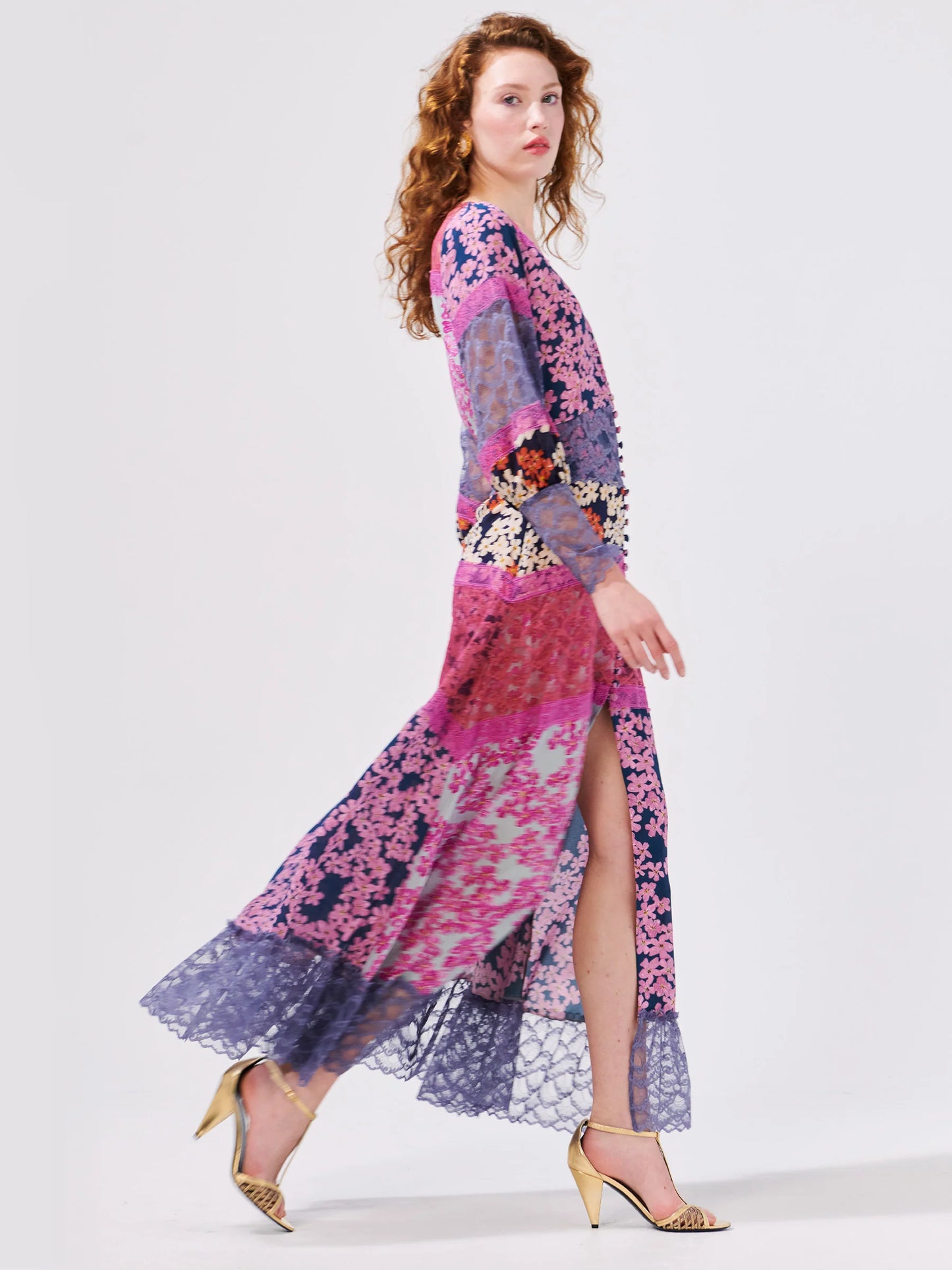 Hayley  Menzies Cherry Blossom Lace Paneled Silk Dress