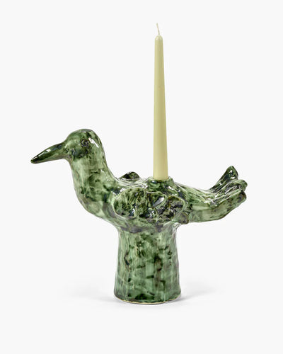 Candle Holder Bird Green