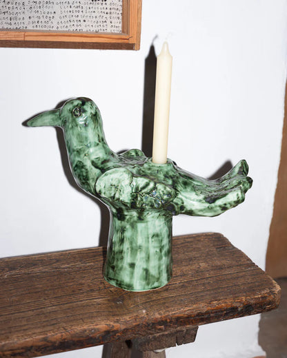 Candle Holder Bird Green