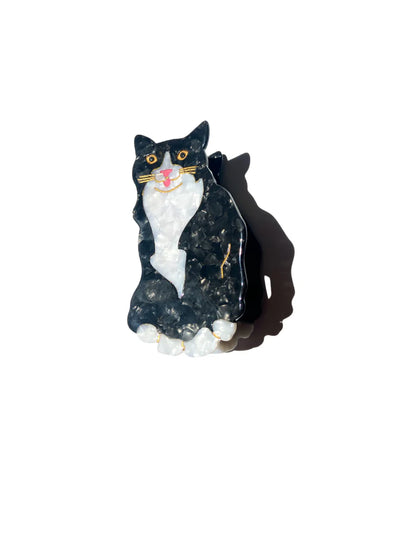 Tuxedo Cat Hand Painted Claw Hair Clip