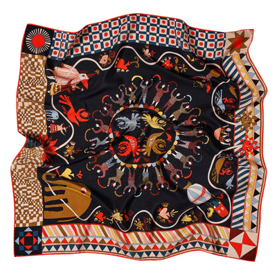 Tree of Hearts Silk Scarf - 64x64 cm Black