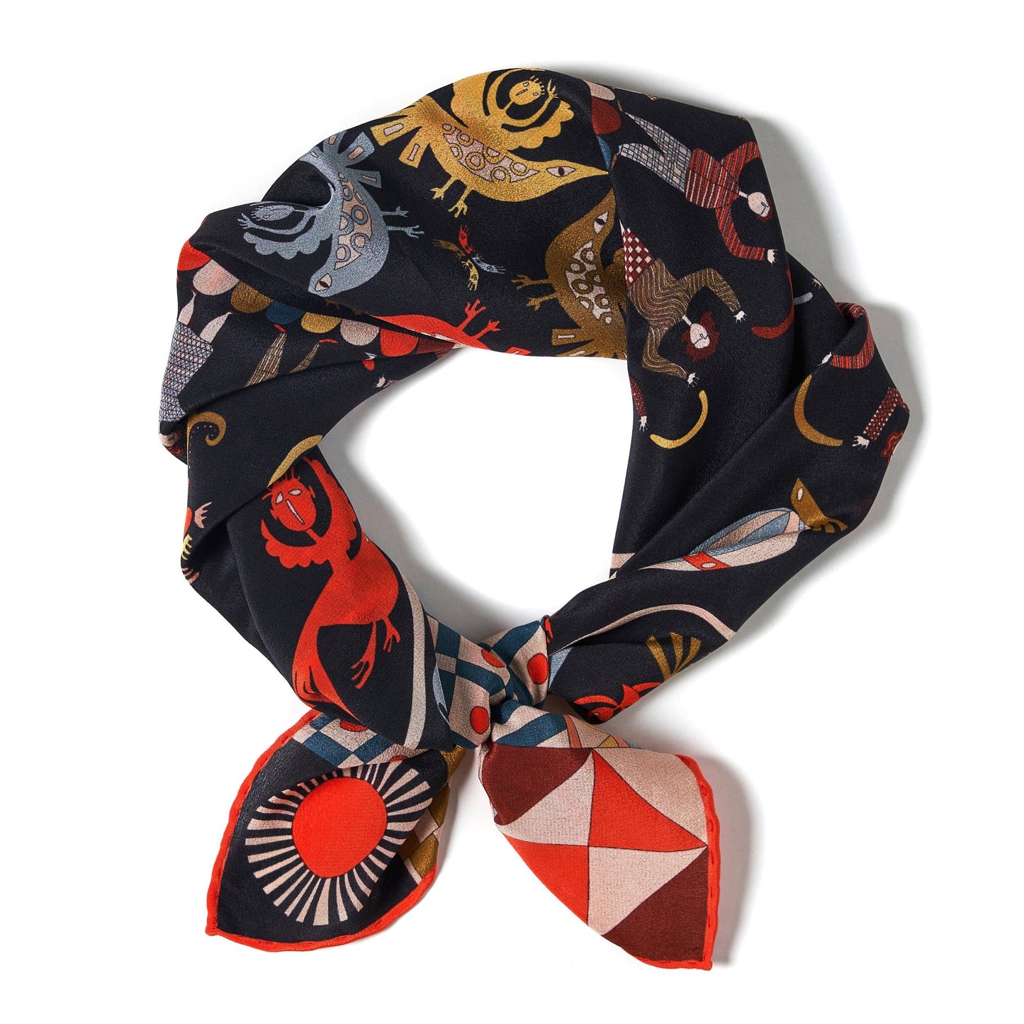 Tree of Hearts Silk Scarf - 64x64 cm Black