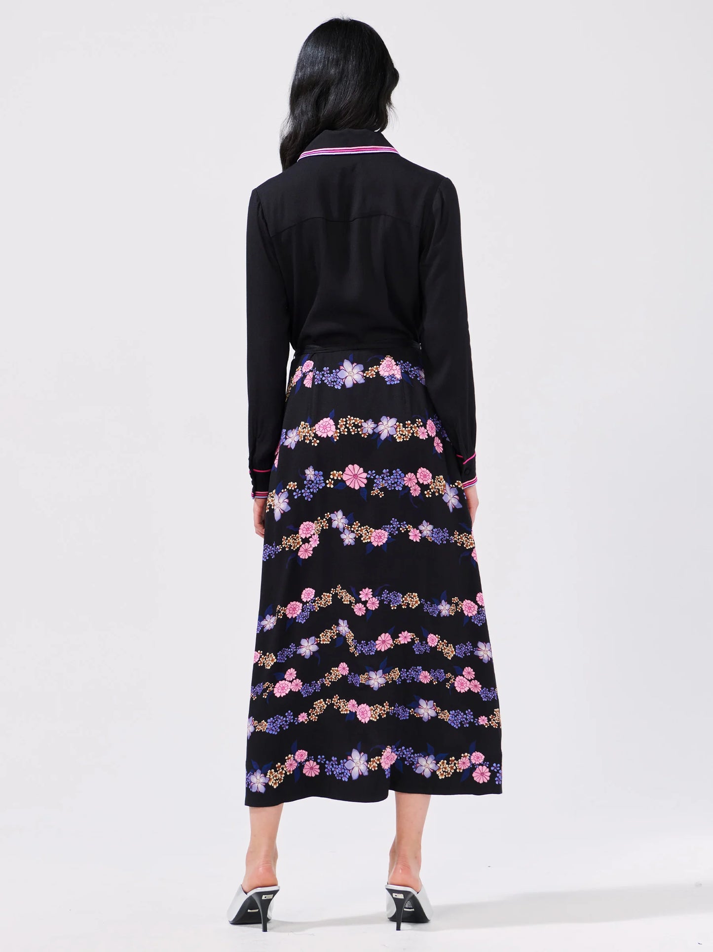 Hayley  Menzies Floral Chain Embroidered Crepe Shirt Dress